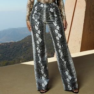 SNAKE VEGAN LEATHER WIDE LEG TROUSERS PYTHON PRINT